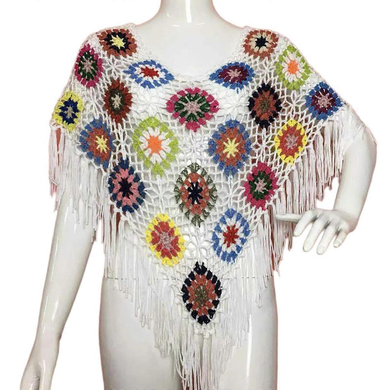 Ethnic Fringed Hollowed Shawl Breathable Beach Capes for Travel Sun Protective Ponchos Cloak Bohemian Photography Scarf  White | Fruugo SG