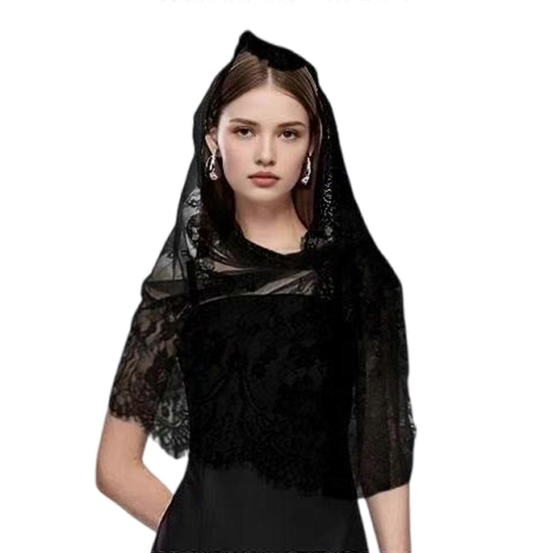 Graceful Church Veiled Scarf Large Headscarf Shawl Feature Delicate Lace Edging for Formal Event & Religious Ceremonies  Black | Fruugo SG