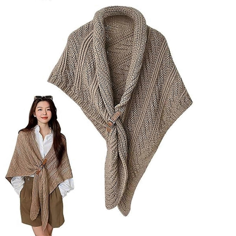 Knitted Shawl, Triangular Shawl, Leather Buckle, Warm Scarf, Poncho | Fruugo SG