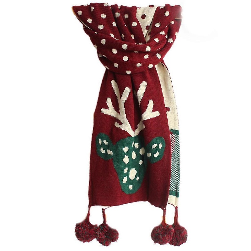 Winter Scarfs For Women Thick Pom Poms Scarf Polka Dot Scarf Buckhorn Deer Scarf With Fringes Pom Poms Scarf Cute Deer  Burgundy | Fruugo SG
