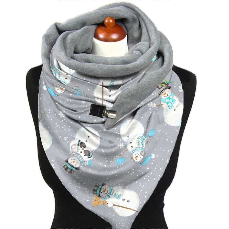 Women Winter Thicken Warm Large Scarf Christmas Santa Truck Snowman Print Neck Warmer Snood with Clip Thermal Blanket Button Shawl Wrap Poncho  5 | Fruugo SG