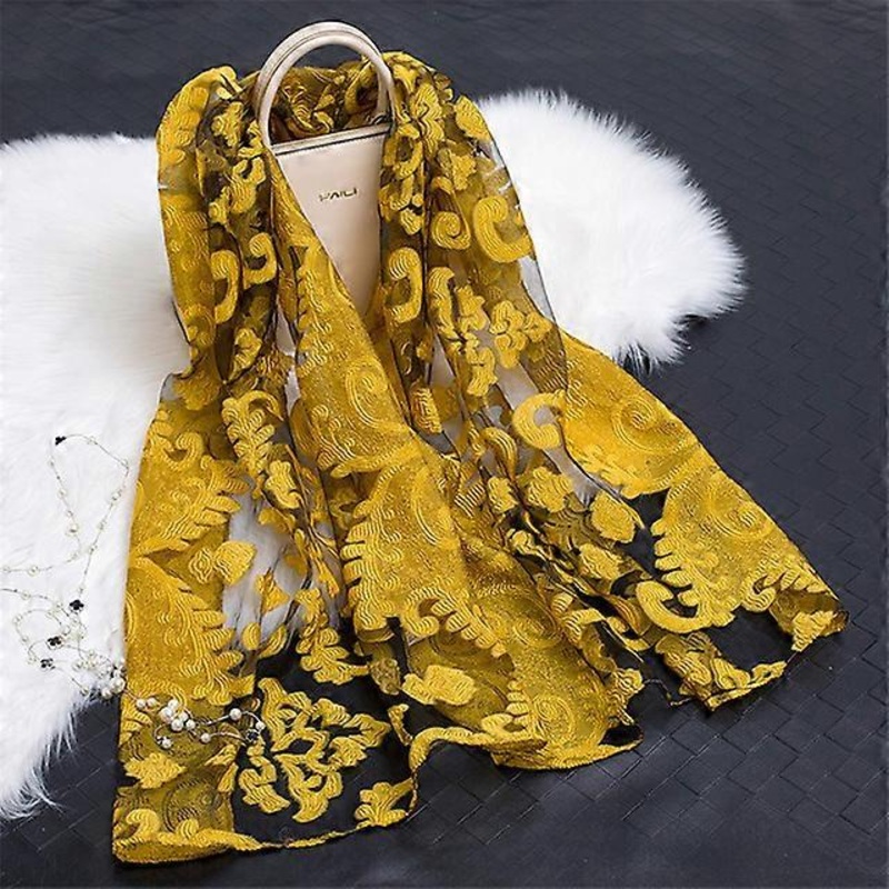 2022 New Silk Scarf Women Summer Breeze Lightweight Sheer Shawls and Wraps Bandana Beach Organza Gauze Lace Hollow Scarves | Fruugo SG