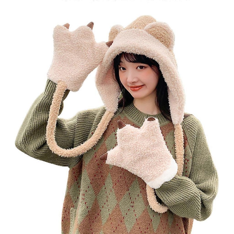 Neck for Protection Hat Windproof Scarf Winter Hat Scarf Gloves Set for Cat Ear Hat Windproof Neck Scarf and Gloves Set  Camel | Fruugo SG