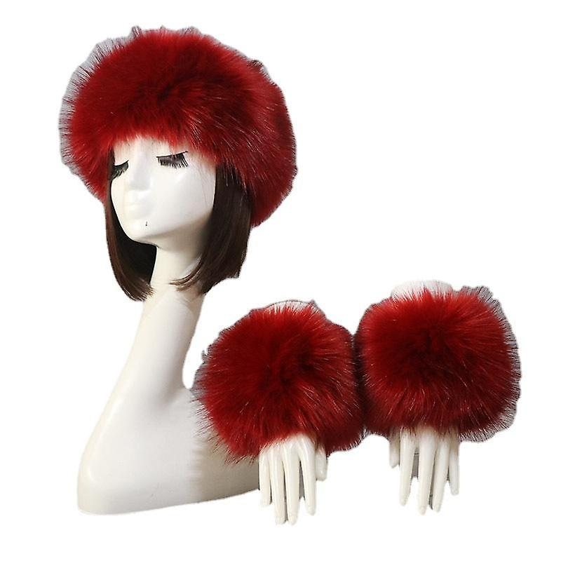 One Set Women Faux Fox Fur Cuffs + Headband Winter Warmer Hat Arm Wrist Sleeve Gloves Female Faux Fur Cap+elastic Wristband | Fruugo SG