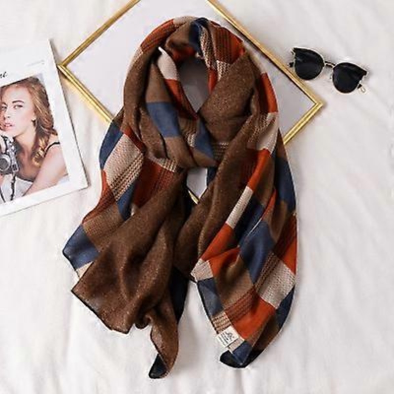 Plaid Scarf For Women Summer Sun Protection Spring Autumn Fashion Shawl Thin Cotton Linen Silk Scarf Big Size 180*90cm | Fruugo SG
