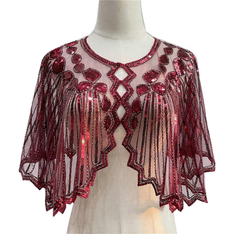 Sequins Shawls Cocktail Tea-Party Evening Dress for Girls Gatsby Accessories 1920s Flapper Beaded Shawl Gatsby Shrug  maroon | Fruugo SG