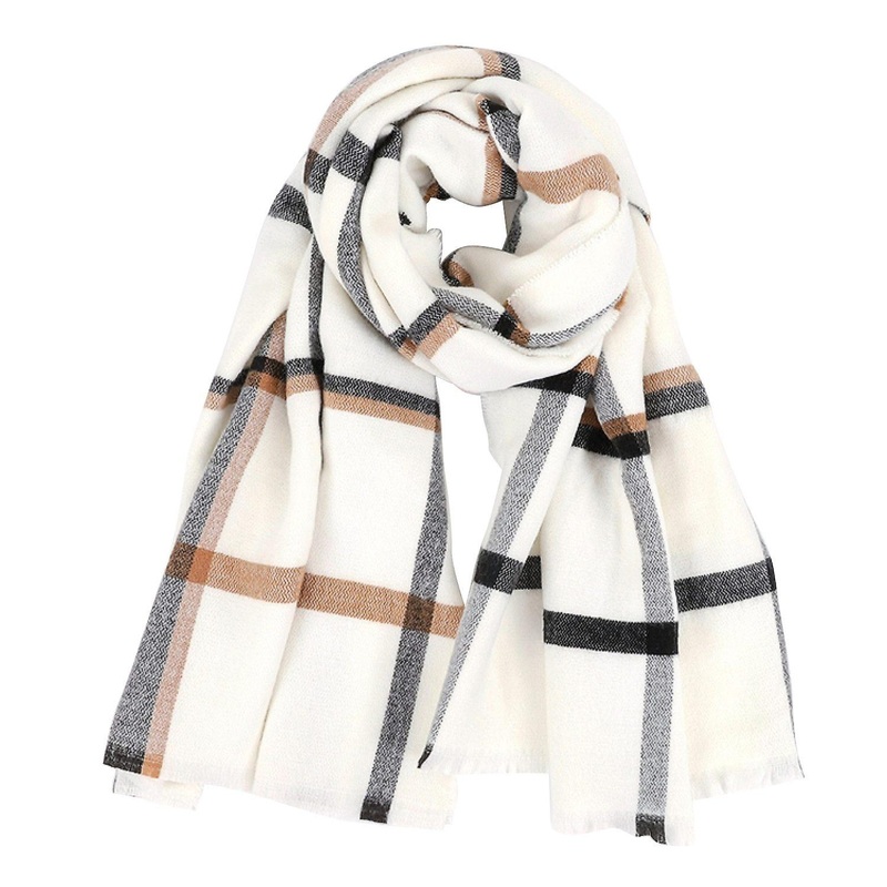 White Plaid Scarf Women Cashmere Autumn Winter Thickened Warm Shawl Scarfs | Fruugo SG