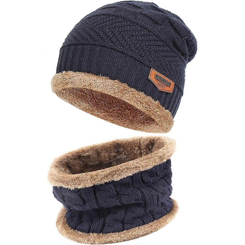 Mens Womens Winter Beanie Hat Scarf Set Warm Knit Hat Thick Fleece Lined Winter Cap Neck Warmer for Men Women | Fruugo SG