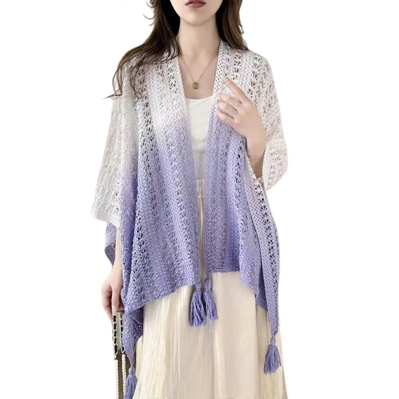 Open Front Fringe Knitted Capelet for Women Soft Breathable Travel Cardigan Shoulder Wrap Hollowed Out Shawl Wrap  Purple | Fruugo SG