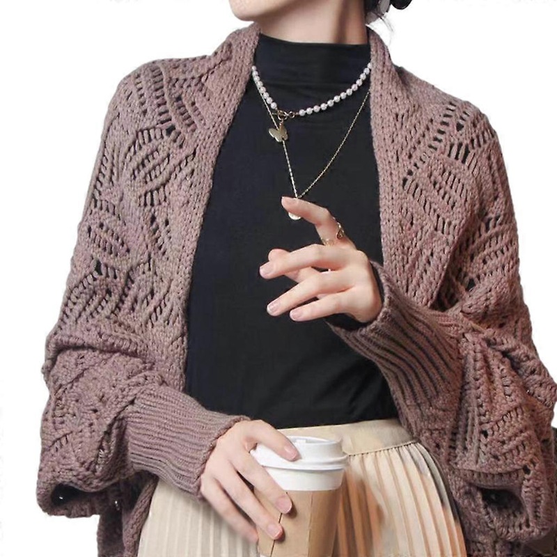 Winter Cardigans for Women Hollowed Leaf Pattern Soft Wrap Casual Warm Shawls Cardigans Foulard Female Shoulder Wrap  Coffee | Fruugo SG