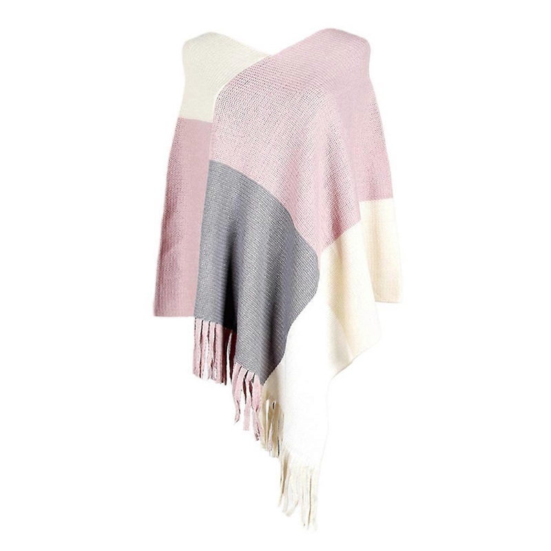 Women Color Block Poncho Cape Asymmetric Tassels Hem Knitted Shawl Scarf Wrap Vintage Fringed Loose Pullover Sweater Top  Pink | Fruugo SG