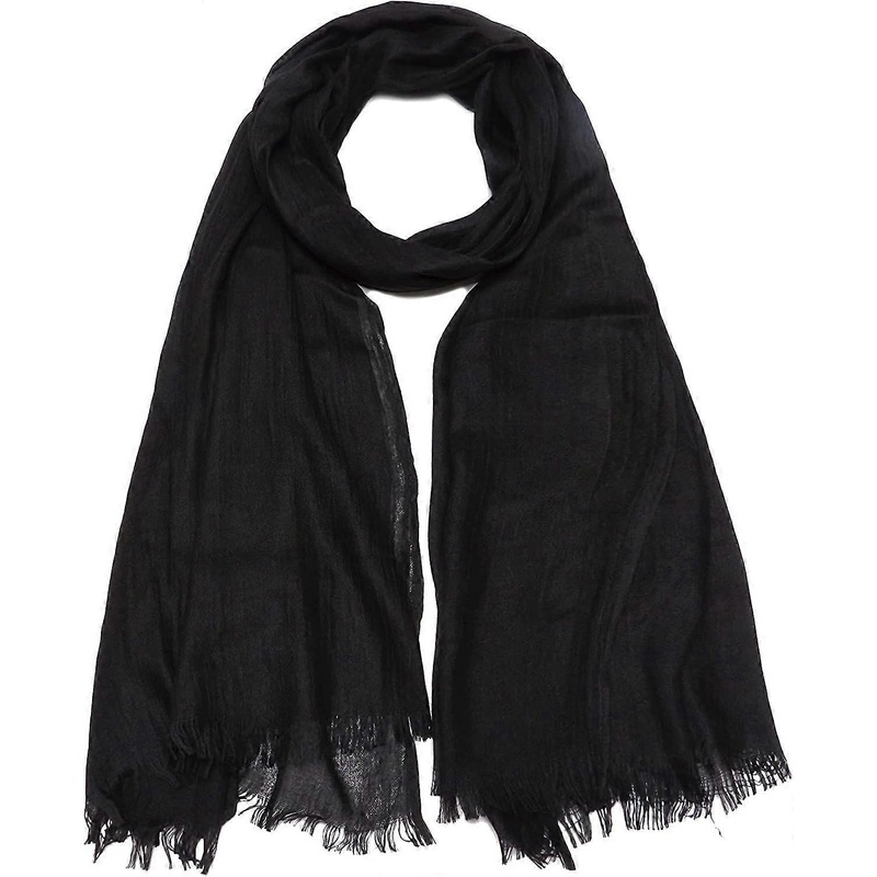 Women Summer Scarfs Lightweight Large Long Gauze Shawl Linen Beach Wrap Plain 7543-Black | Fruugo SG