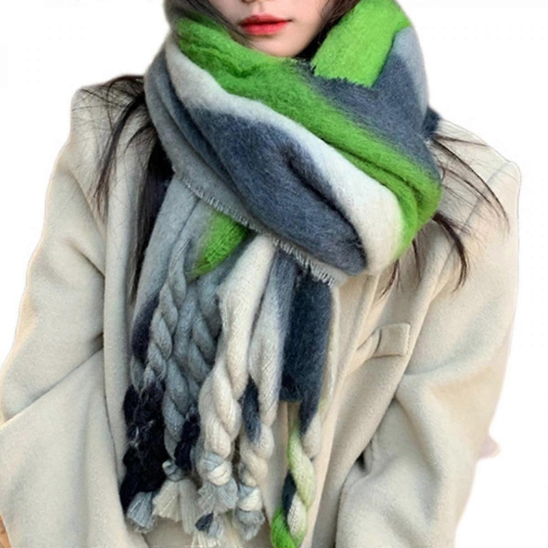 Fall Winter Scarf Cashmere Wool Plaid Scarf Warm Chunky Large Blanket Wrap Shawl Scarves for Women MenGreen | Fruugo SG