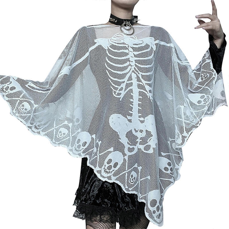 Halloween Skull Cape for Women Men Scary Lace Shawl Dark Series Gothic Skeleton Cloak for Theme Party Stage Performances  White | Fruugo SG