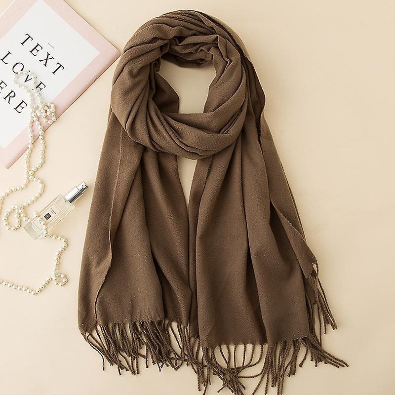 Korean Style Cashmere Scarf Warm Scarf Thickened Tassel Female All-match Dual-use Solid Color Talma Autumn And Winter | Fruugo SG