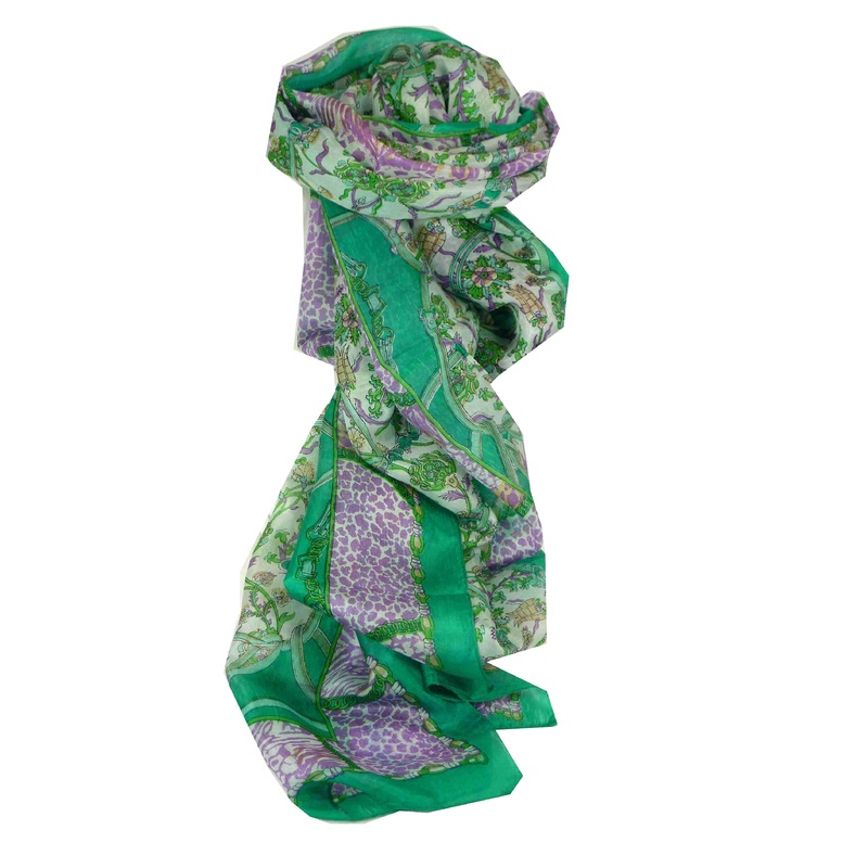 Mulberry Silk Traditional Long Scarf Bijul Green by Pashmina & Silk | Fruugo SG