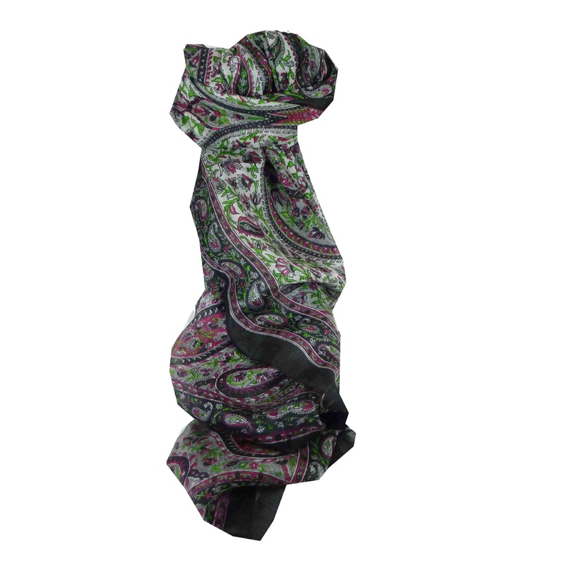 Mulberry Silk Traditional Long Scarf Kaaj Black by Pashmina & Silk | Fruugo SG