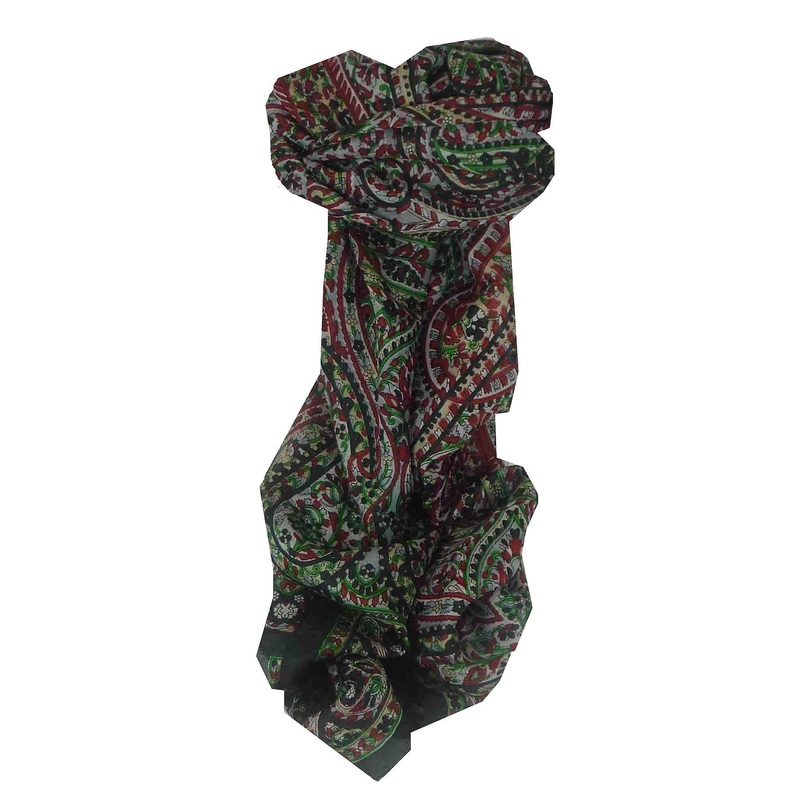 Mulberry Silk Traditional Long Scarf Panaji Black by Pashmina & Silk | Fruugo SG