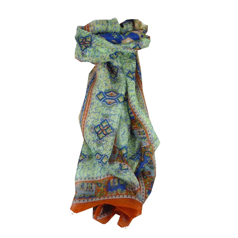 Mulberry Silk Traditional Long Scarf Rei Copper & Blue by Pashmina & Silk | Fruugo SG