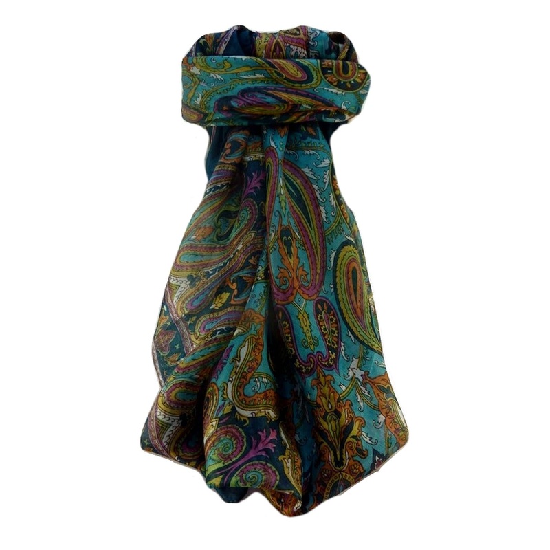 Mulberry Silk Traditional Square Scarf Karun Teal by Pashmina & Silk | Fruugo SG