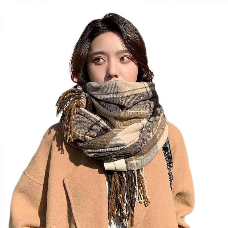 Womens Scarf Fashion Long Shawls Wraps Big Grid Winter Warm Lattice Large ScarvesKhaki | Fruugo SG