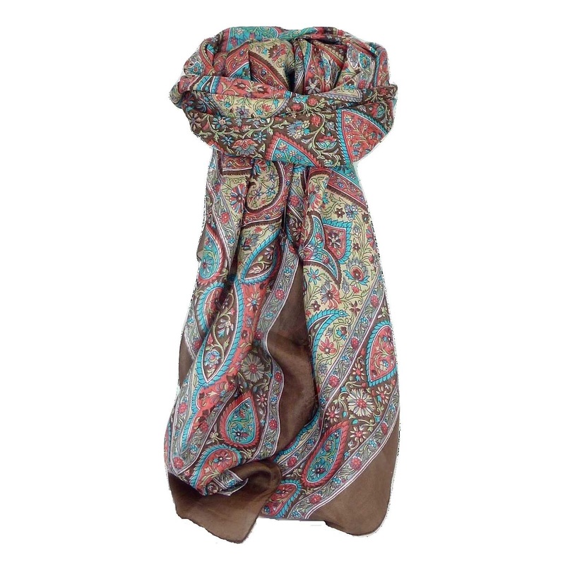 Classic Paisley Square Scarf Mulberry Silk Balay Chocolate by Pashmina & Silk | Fruugo SG