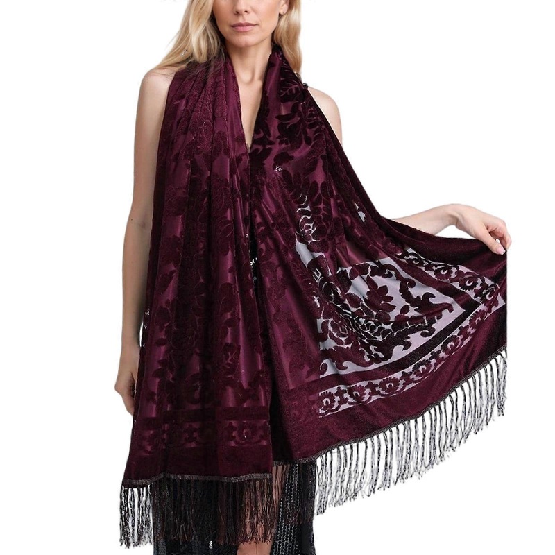 Ethic Style Women’s Shawl Long Tassels Shoulder Wrap Comfortable Formal Event Scarf for Weddings and Evening Parties  Burgundy | Fruugo SG