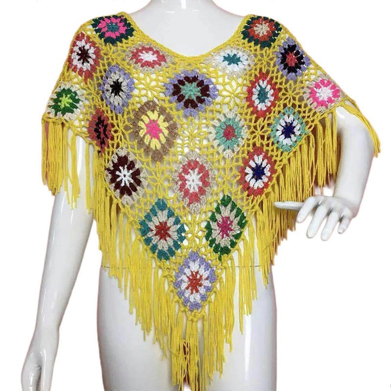 Ethnic Fringed Hollowed Shawl Breathable Beach Capes for Travel Sun Protective Ponchos Cloak Bohemian Photography Scarf  Yellow | Fruugo SG