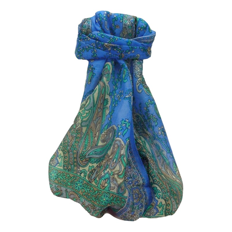 Mulberry Silk Traditional Long Scarf Komal Blue by Pashmina & Silk | Fruugo SG