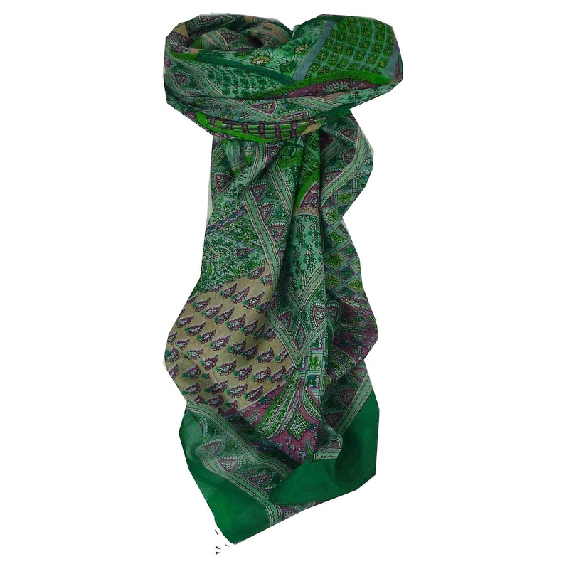 Mulberry Silk Traditional Square Scarf Ajanta Green by Pashmina & Silk | Fruugo SG