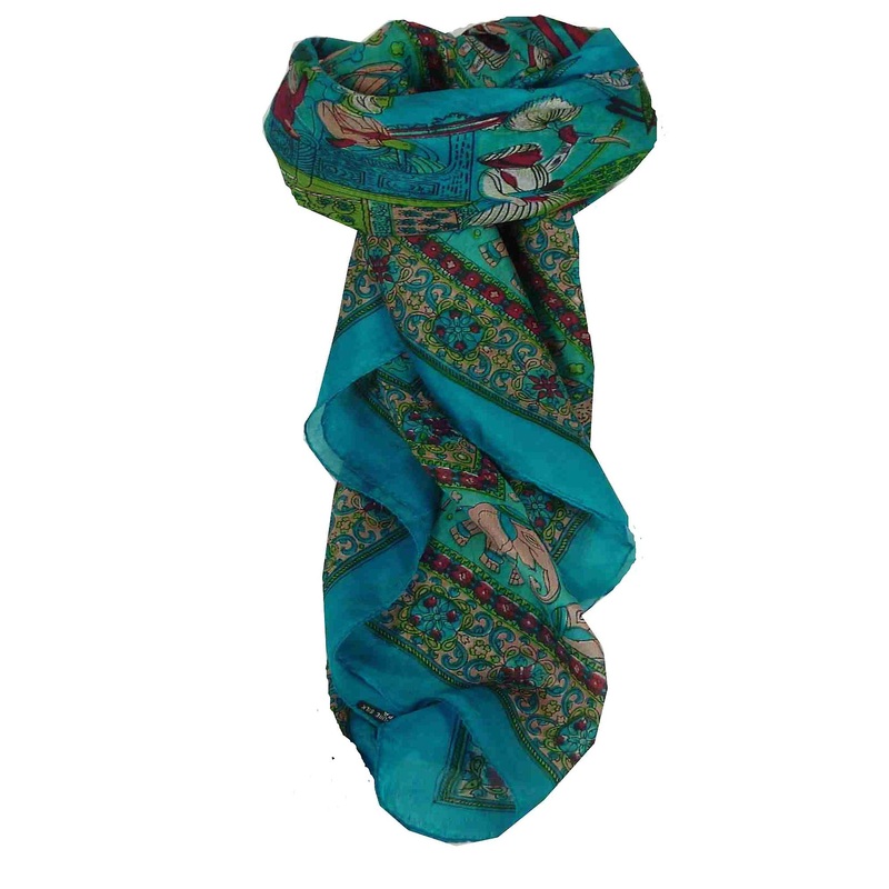 Mulberry Silk Traditional Square Scarf Farrin Aquamarine by Pashmina & Silk | Fruugo SG