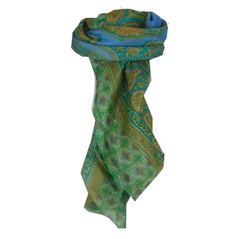 Mulberry Silk Traditional Square Scarf Salena Blue & Aquamarine by Pashmina & Silk | Fruugo SG