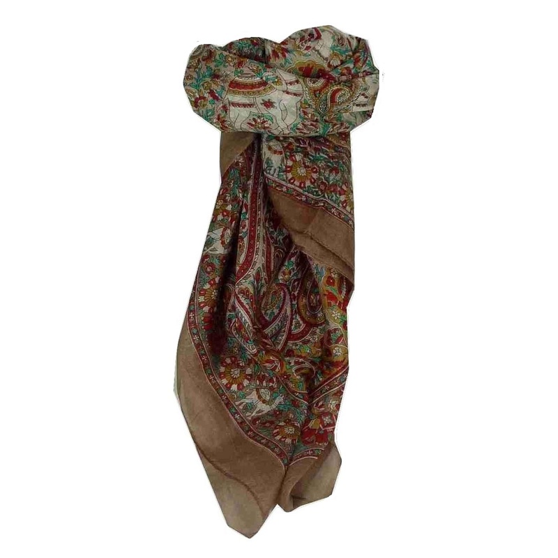 Mulberry Silk Traditional Square Scarf Sarnath Brown by Pashmina & Silk | Fruugo SG