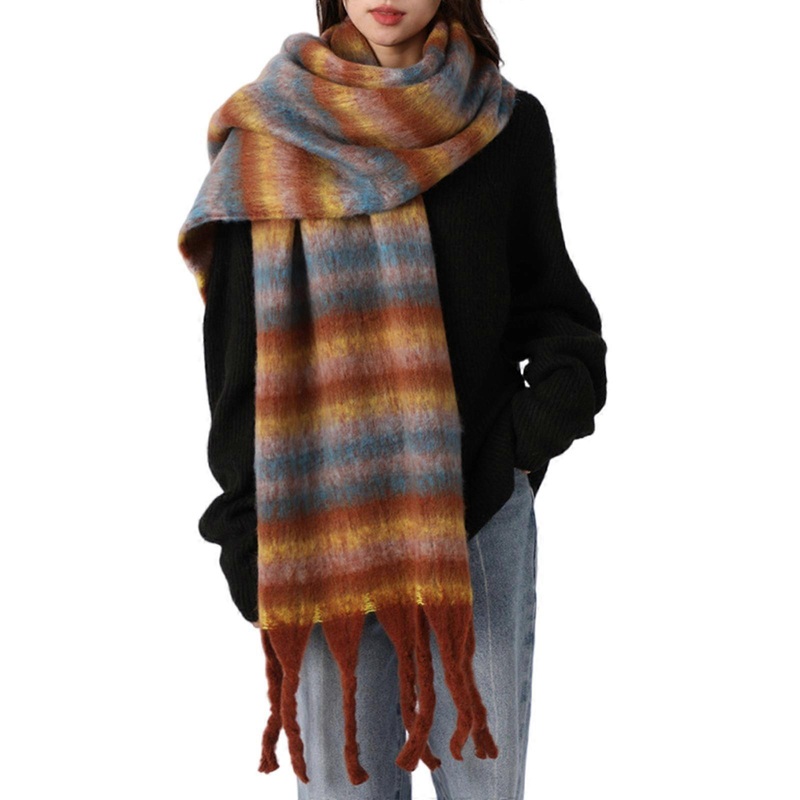 Stylish Blended Contrast Color Scarf Audlt Shawl Wrap Warm and Fashionable Neckwear for Autumn and Winter Cold Weather  rainbow strips | Fruugo SG