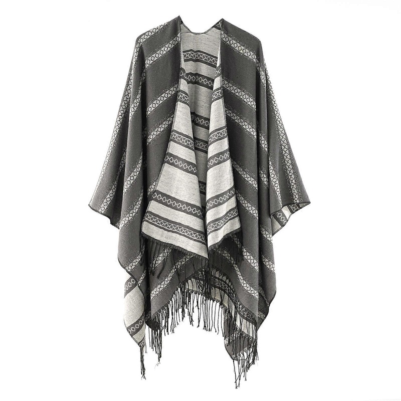 Women Open Front Scarves Long Shawl Winter Thick Warm Knit Large Scarf with Tassels Shawl Wraps Soft Blanket  Dark Grey | Fruugo SG