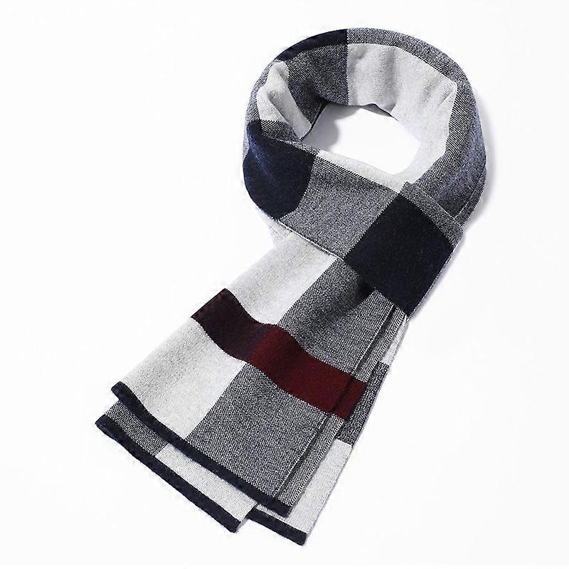Men’s 100% Australian Soft Wool Knit Plaid Thermal Scarf with Gift Box,Navy and Red | Fruugo SG