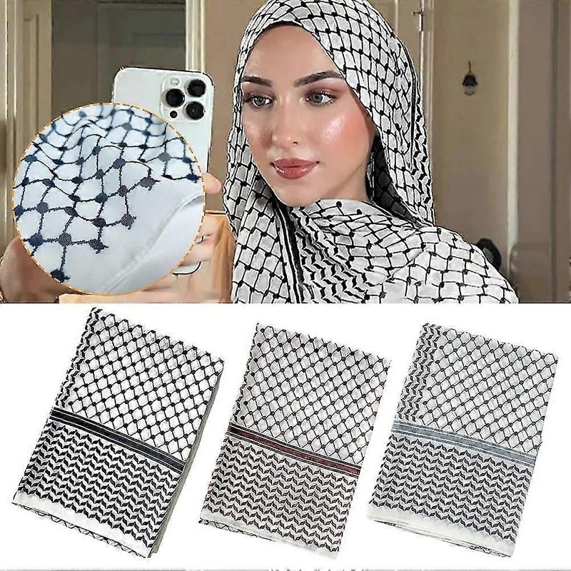 Palestinian Keffiyeh Scarf Islamic Chiffon Hijab Shawl Traditional Middle Eastern Head Wrap Black White Checkered Pattern | Fruugo SG