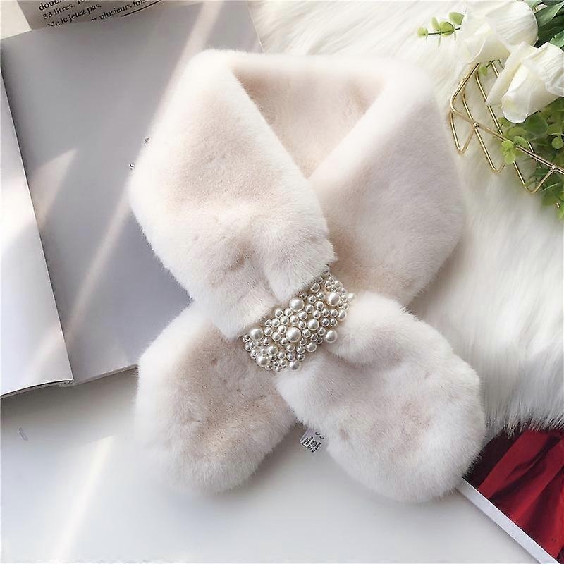 Scarf Faux Fur Scarf Winter Faux Fur Collar Scarf Pearl Ring Plush Scarf White | Fruugo SG