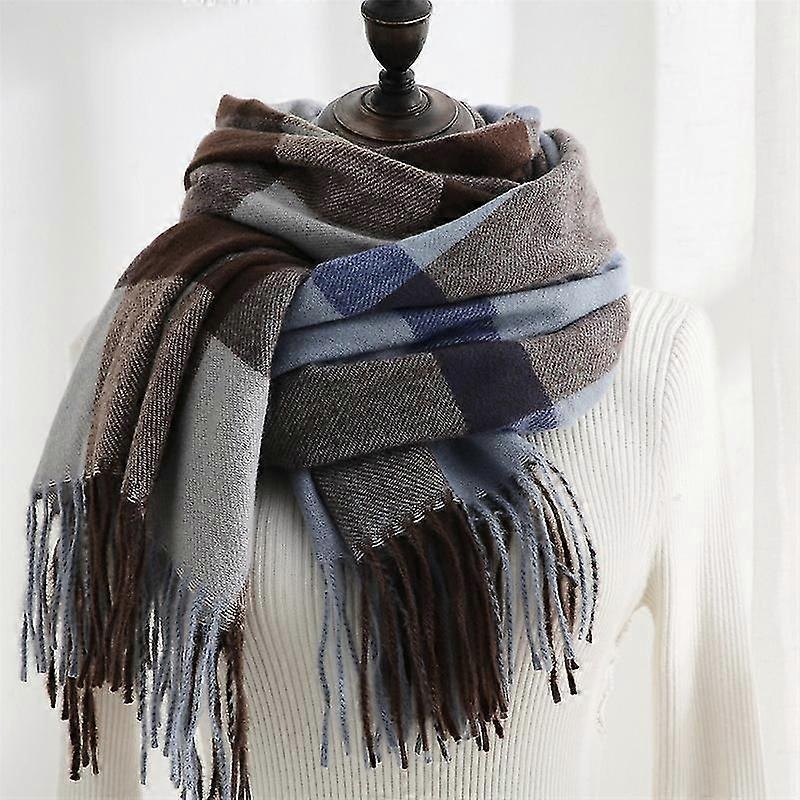 Scarf Women Winter Plaid Print Tassel Imitation Cashmere Scarf Blue | Fruugo SG