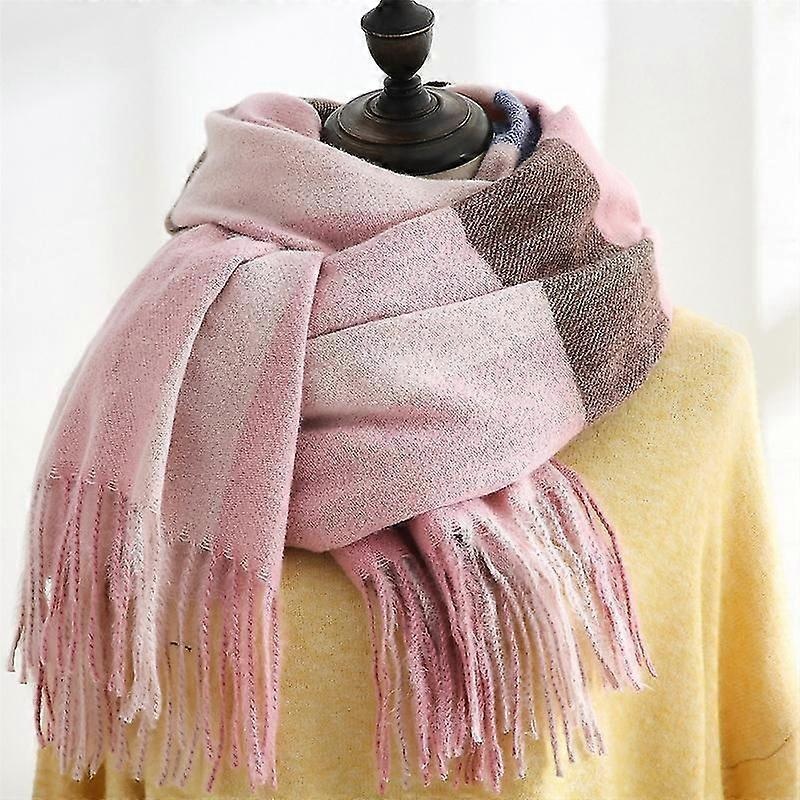 Scarf Women Winter Plaid Print Tassel Imitation Cashmere Scarf Pink | Fruugo SG