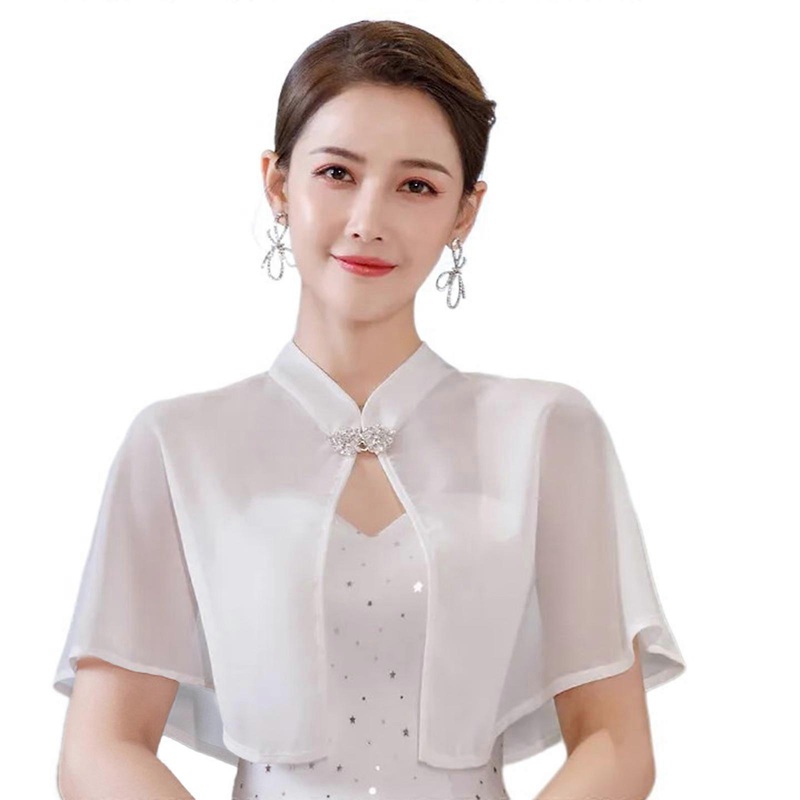 Stand Collar Shawl Wrap for Evening Party Chiffon Shoulder Wrap Vintage Cloak Pashmina Wraps for Cheongsam Wedding Dress  White | Fruugo SG