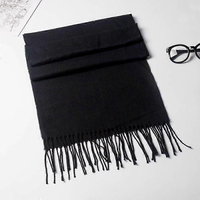 Super soft classic literary plaid imitation cashmere feel winter scarf thickened and warm all-match (pure black) | Fruugo SG