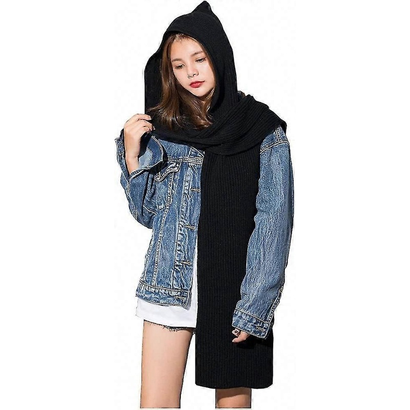 Women’s Winter 3-in-1 Hooded Scarf Shawl Crochet Knit Pullover for Warmth Black | Fruugo SG