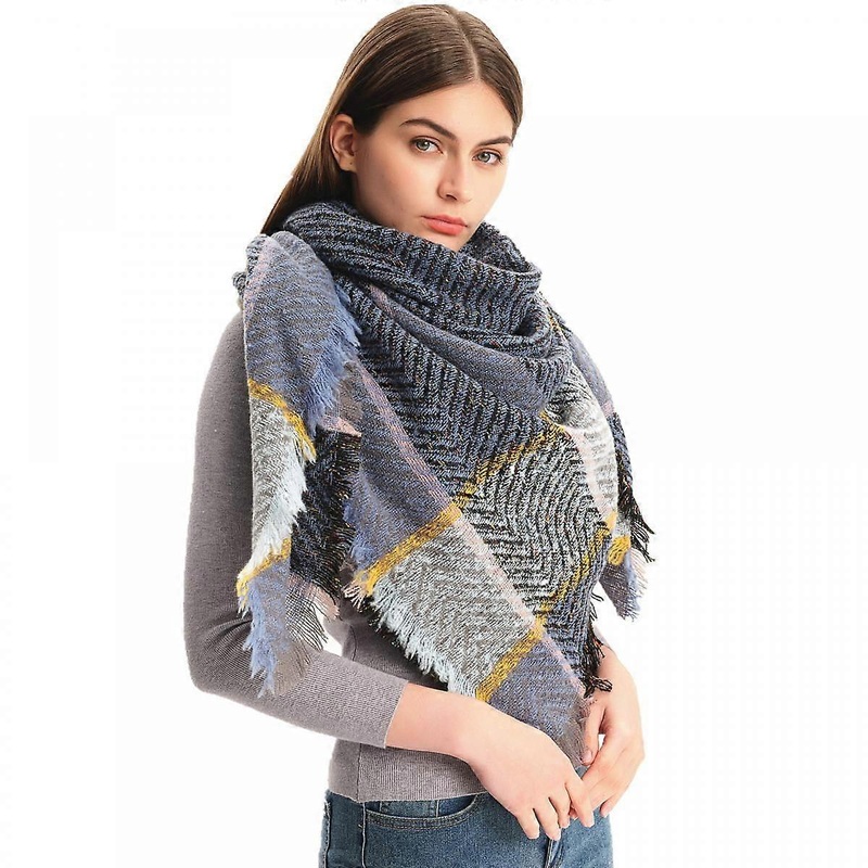 Womens Chunky Plaid Tartan Checked Soft Brushed Scarf Wrap Tassel TrimsBlue | Fruugo SG