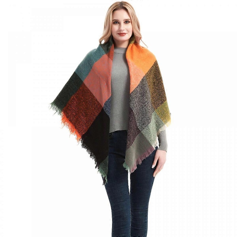 Womens Chunky Plaid Tartan Checked Soft Brushed Scarf Wrap Tassel TrimsGreen Orange | Fruugo SG