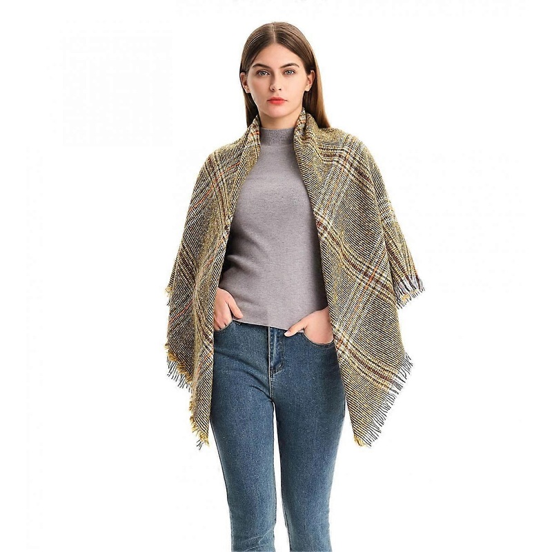 Womens Chunky Plaid Tartan Checked Soft Brushed Scarf Wrap Tassel TrimsYellow | Fruugo SG