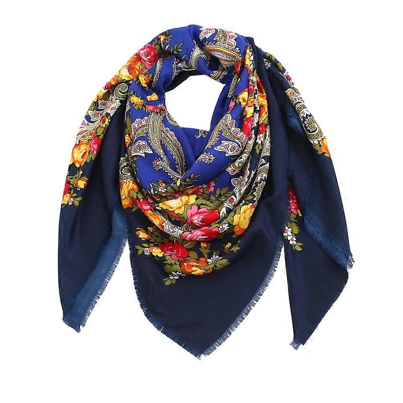 Fashion Flowers Print Shawl Wrap Cotton Russian Style For Women Dress Up Wear 130x130cm Navy 1Pack | Fruugo SG