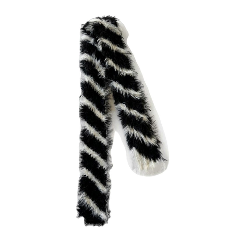 Fashion Striped Long Scarf for Female All Matching Furry Scarf Winter Warm Scarf Pilling Resistant Coldproof Neckwrap  black and white | Fruugo SG