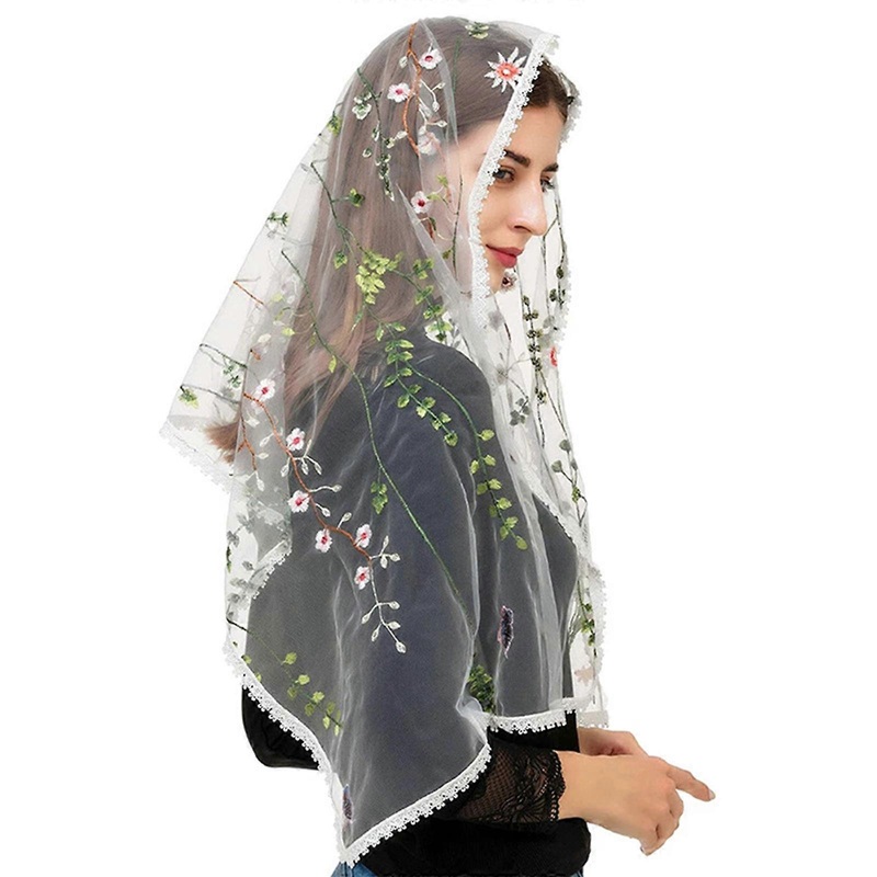 Floral sheer Shawl Embroidered Floral Shawl Headscarf Tudung Hijab Headcovering Scarf Church Shawl Wraps For Women  White | Fruugo SG