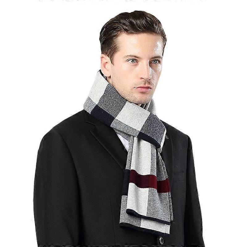Men’s 100% Australian Soft Wool Knit Plaid Thermal Scarf with Gift Box,Black and Red | Fruugo SG
